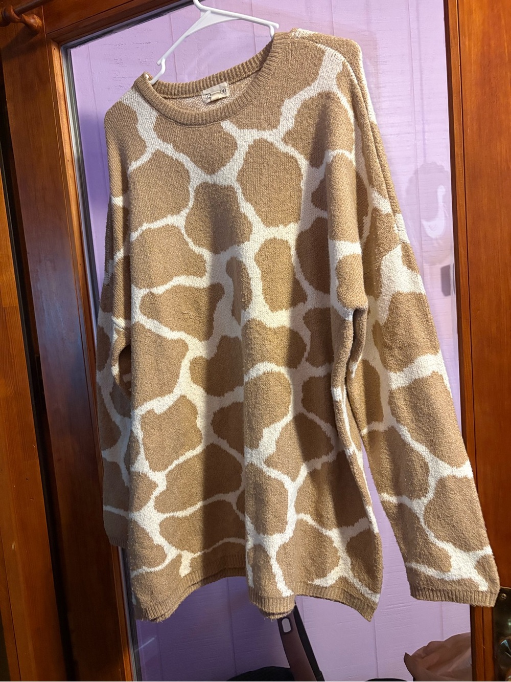 Women’s Camel and Cream Patterned Crewneck Sweater